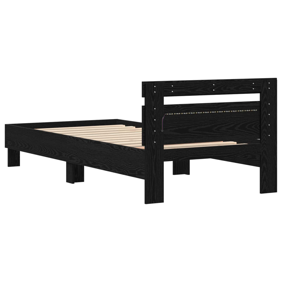 Bedframe met LED Zwart Eiken 90 x 190 cm Bewerkt hout