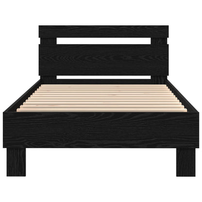 Bedframe met LED Zwart Eiken 90 x 190 cm Bewerkt hout