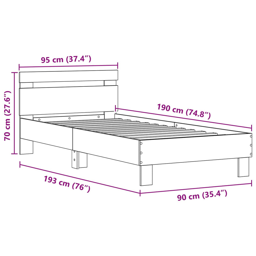 Bedframe met LED Zwart Eiken 90 x 190 cm Bewerkt hout