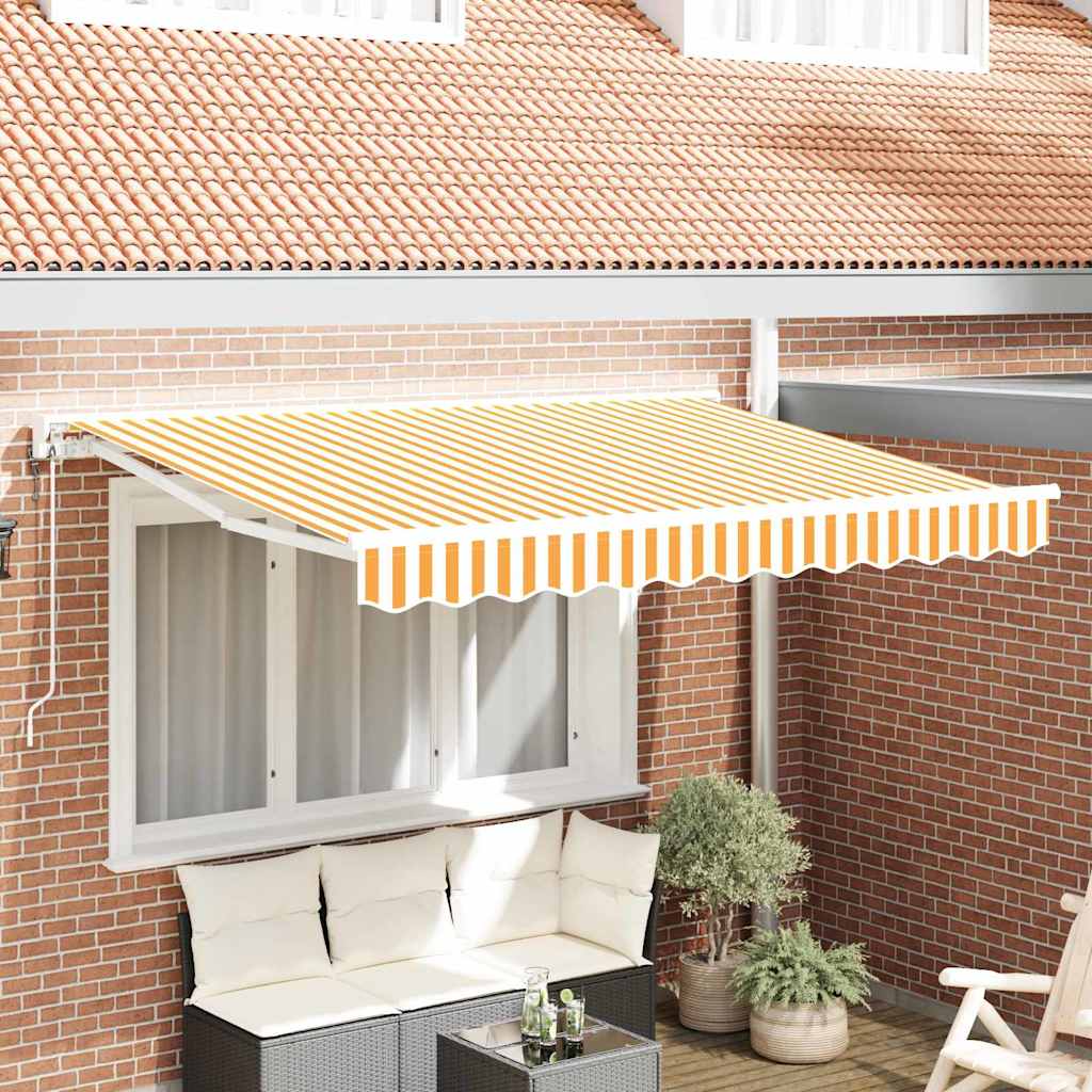 Inklapbaar Zonnescherm En 250 X 200 Cm Geel En Wit (Wit Frame) 2,5 x 2 m Elektrisch