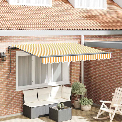 Inklapbaar Zonnescherm 250 X 200 Cm Stof 2,5 x 2 m Geel en wit (anthraciet frame) Elektrisch