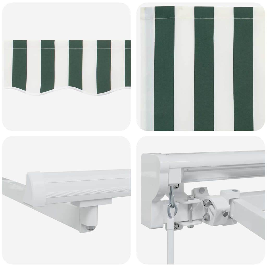 Inklapbaar Zonnescherm 250X200 Cm Stof Groen En Wit 2.5 x 2 m