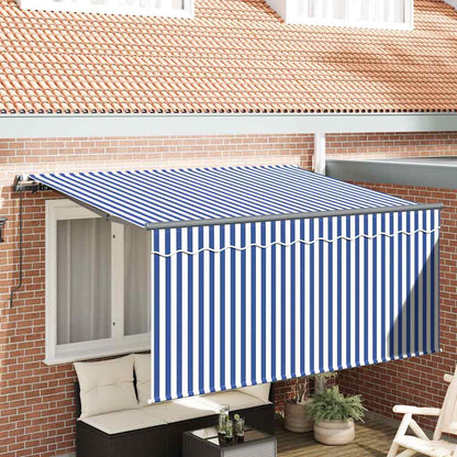 Inklapbaar Zonnescherm Gestreept Blauw en Wit 300x200 cm Stof