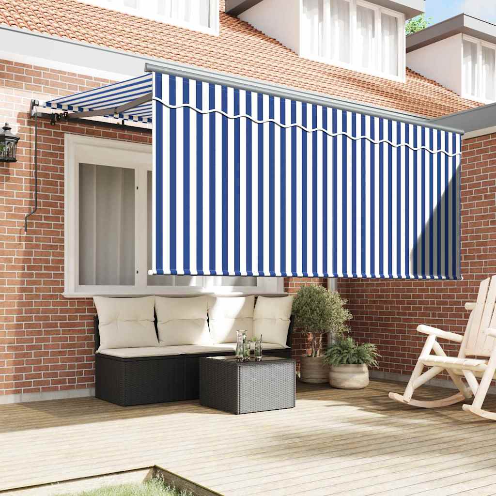 Inklapbaar Zonnescherm Gestreept Blauw en Wit 300x200 cm Stof