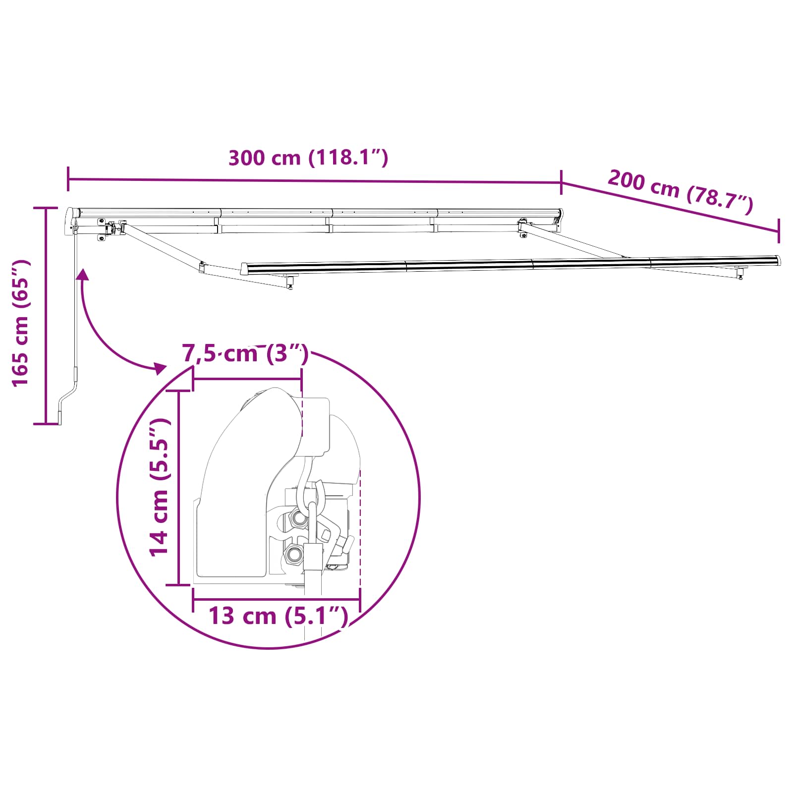 Inklapbaar Zonnescherm Bruin 300 x 200 cm Stof