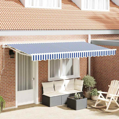 Inklapbaar Zonnescherm Blauw En Wit 350X200 Cm Stof Geel En Oranje (Anthraciet Frame)
