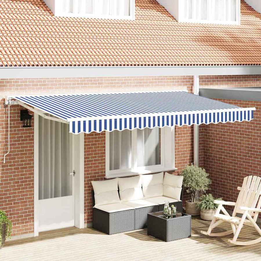 Inklapbaar Zonnescherm Blauw En Wit 350X200 Cm Stof Geel En Oranje (Anthraciet Frame)