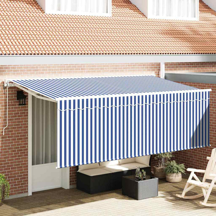 Inklapbaar Zonnescherm Blauw En Wit 350 X 200 Cm Stof En Metaal Crème (Anthraciet Frame)