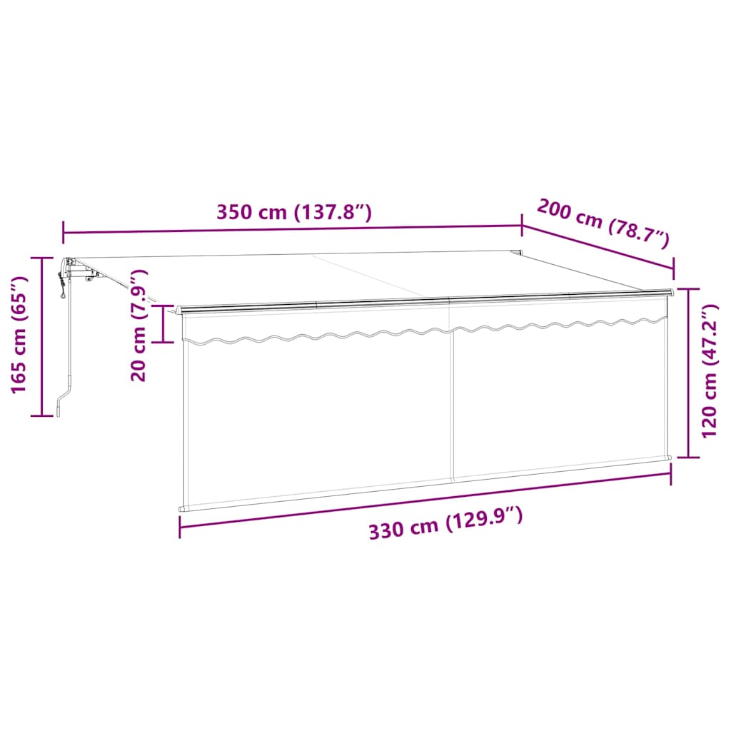 Zonnescherm Met Screen Crème 350 X 200 X 120 Cm Stof En Metaal Crème (Anthraciet Frame)
