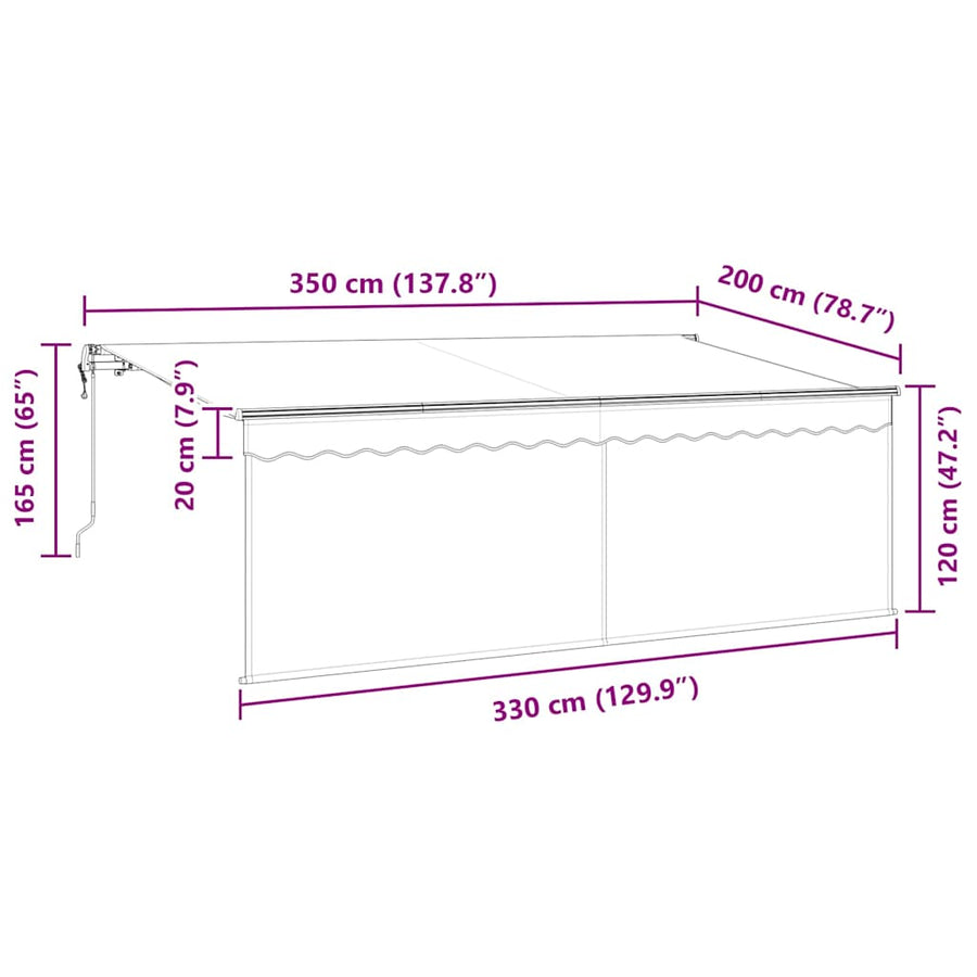 Zonnescherm Met Screen Crème 350 X 200 X 120 Cm Stof En Metaal Crème (Anthraciet Frame)