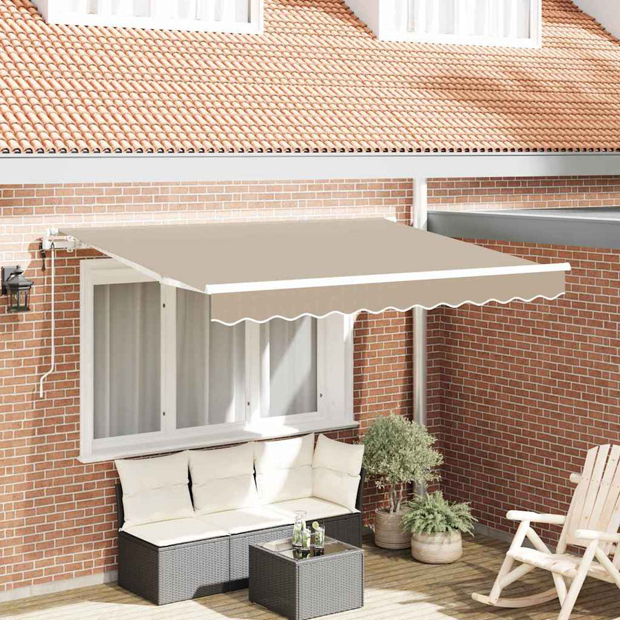 Inklapbaar Zonnescherm Beige 350 X 200 Cm Beige (Wit Frame) 3.5 x 2 m