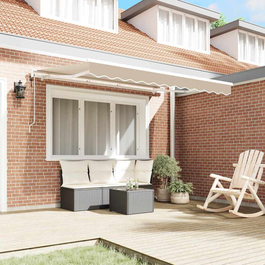 Inklapbaar Zonnescherm Beige 350 X 200 Cm Beige (Wit Frame) 3.5 x 2 m