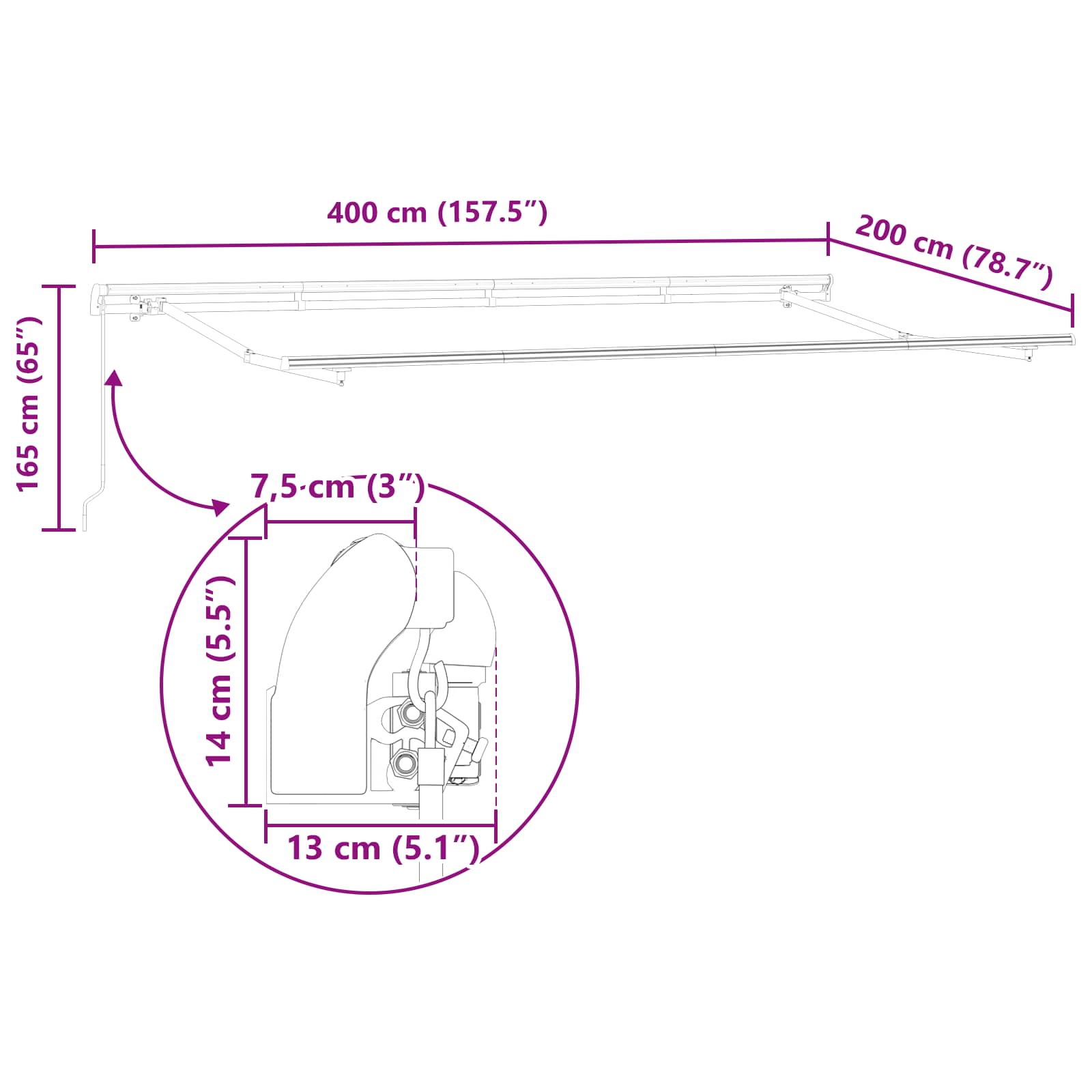 Inklapbaar Zonnescherm Geel 400 x 200 cm Stof