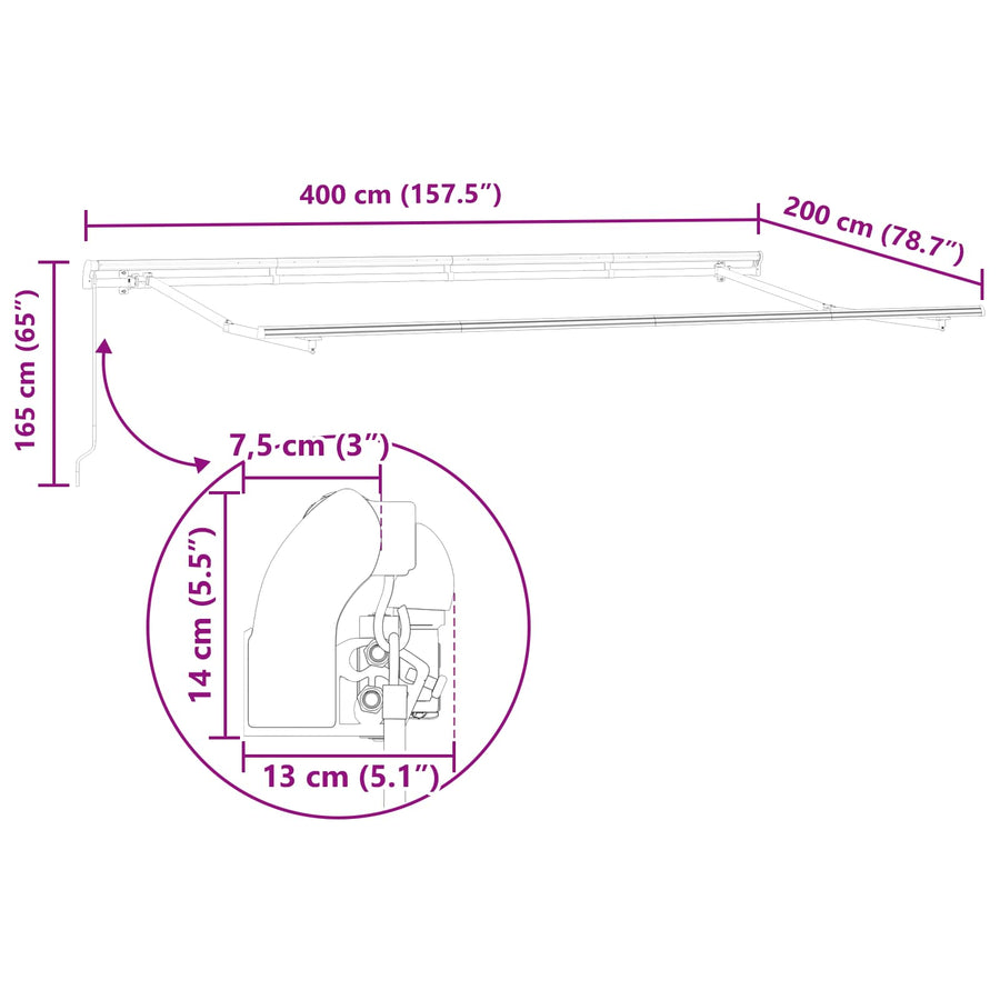 Inklapbaar Zonnescherm Geel 400 x 200 cm Stof