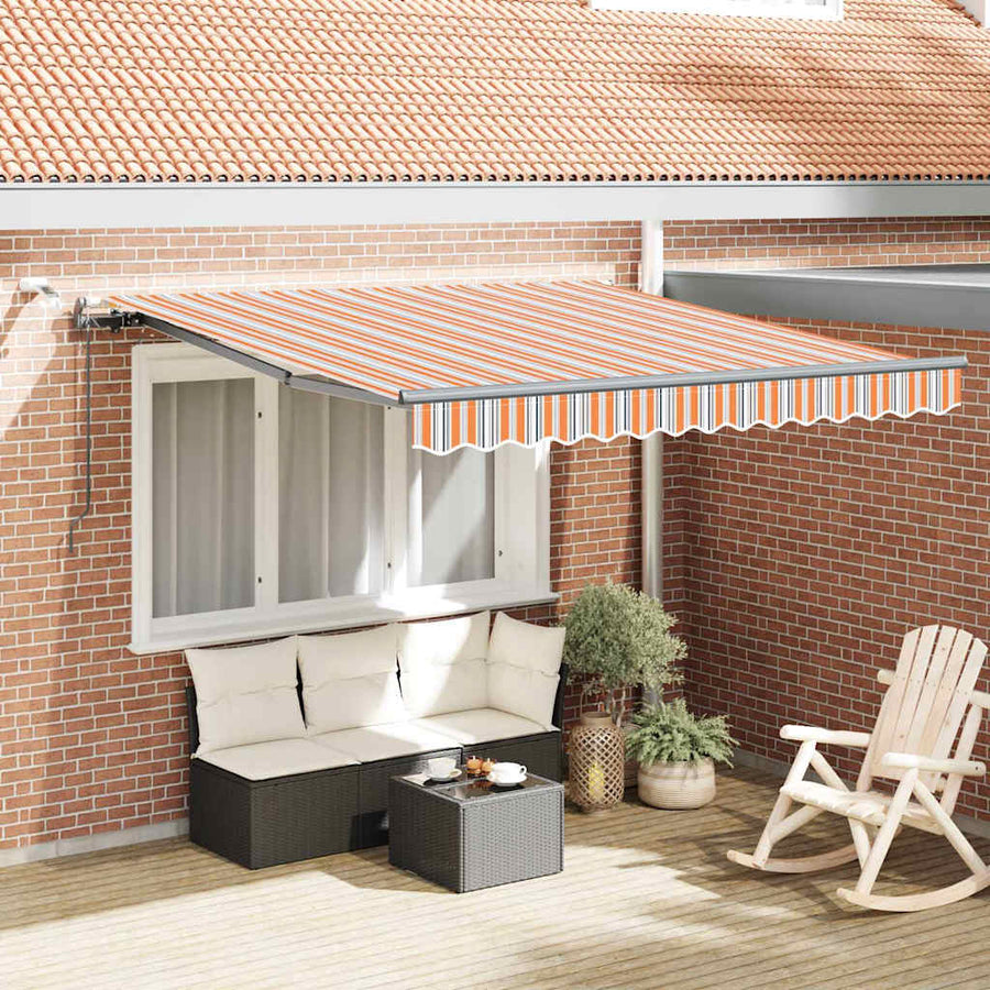 Inklapbaar Zonnescherm Met Multikleur Stof Oranje/Grijs/Blauw Wit 300 x 250 cm