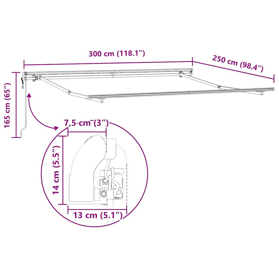 Inklapbaar Zonnescherm Zwart 300 x 250 cm Stof