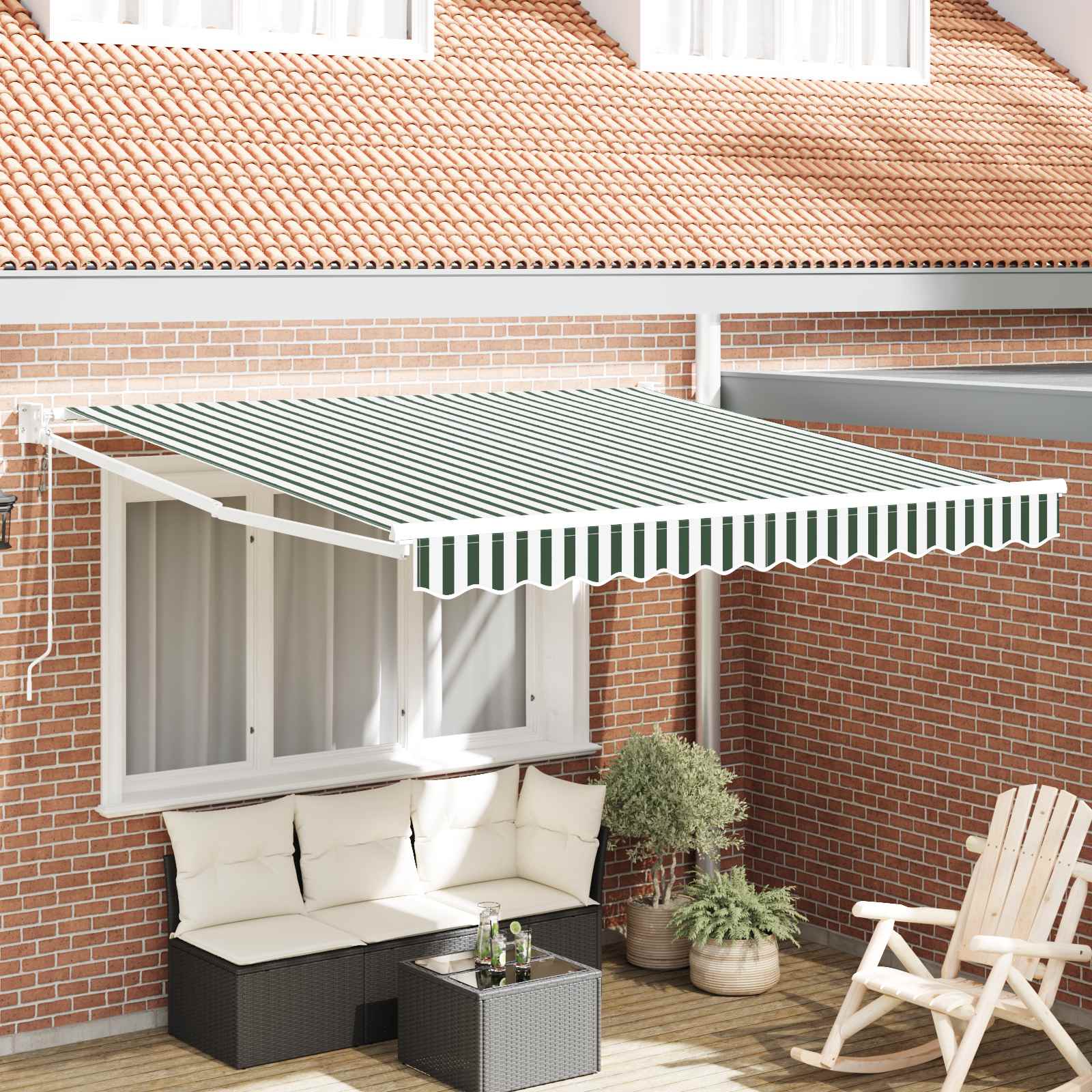 Markies Gestreept Groen en wit 3 x 2,5 m Polyester en metaal
