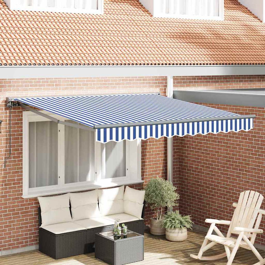 Inklapbaar Zonnescherm Blauw en Wit 350x250 cm