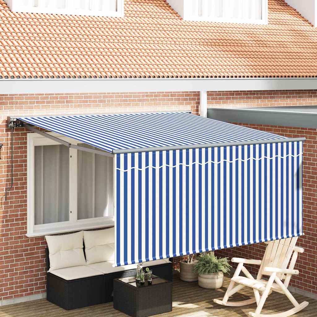 Inklapbaar Zonnescherm Marineblauw en wit 350 x 250 cm