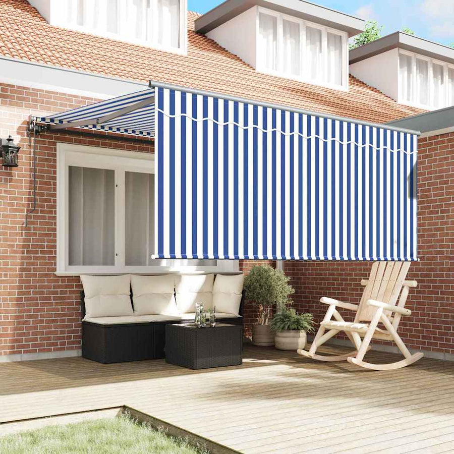 Inklapbaar Zonnescherm Blauw en Wit Gestreept 350 x 250 cm Stof