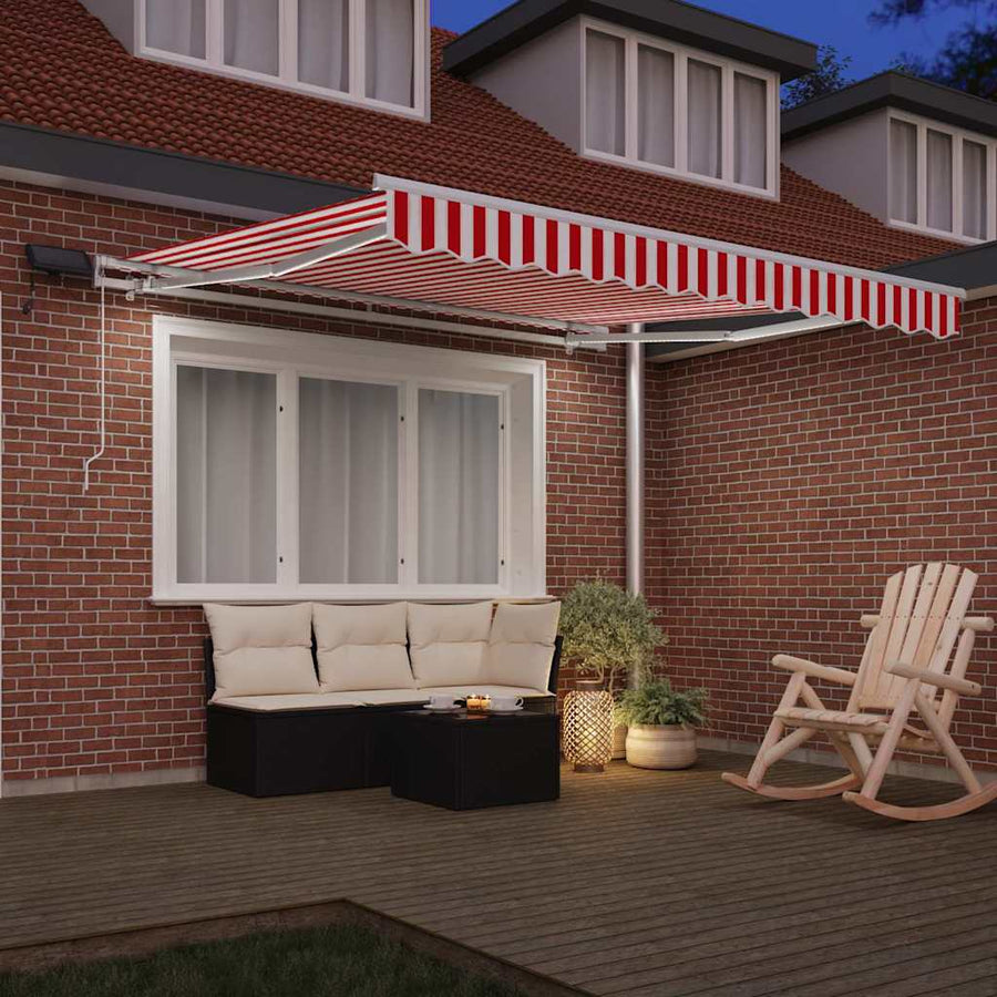 Inklapbaar Zonnescherm Rood en Wit 350 x 250 cm Stof en Staal