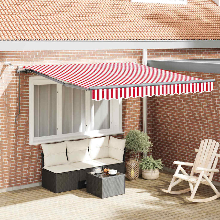 Inklapbaar Zonnescherm Met Stof Rood En Wit 350 x 250 cm