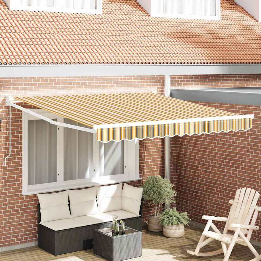 Inklapbaar Zonnescherm Geel En Grijs En Wit 350 X 250 Cm Stof Geel/Grijs/Wit