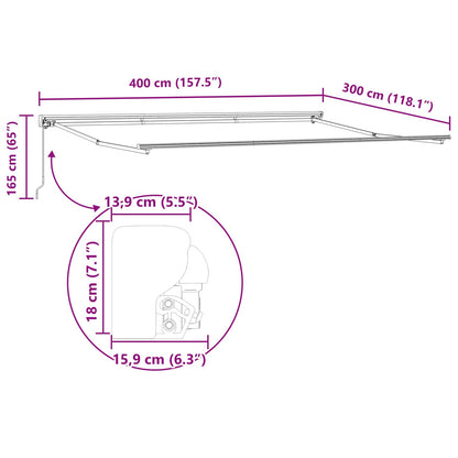 Inklapbaar Zonnescherm Bruin 400 × 300 cm Aluminium en Stof