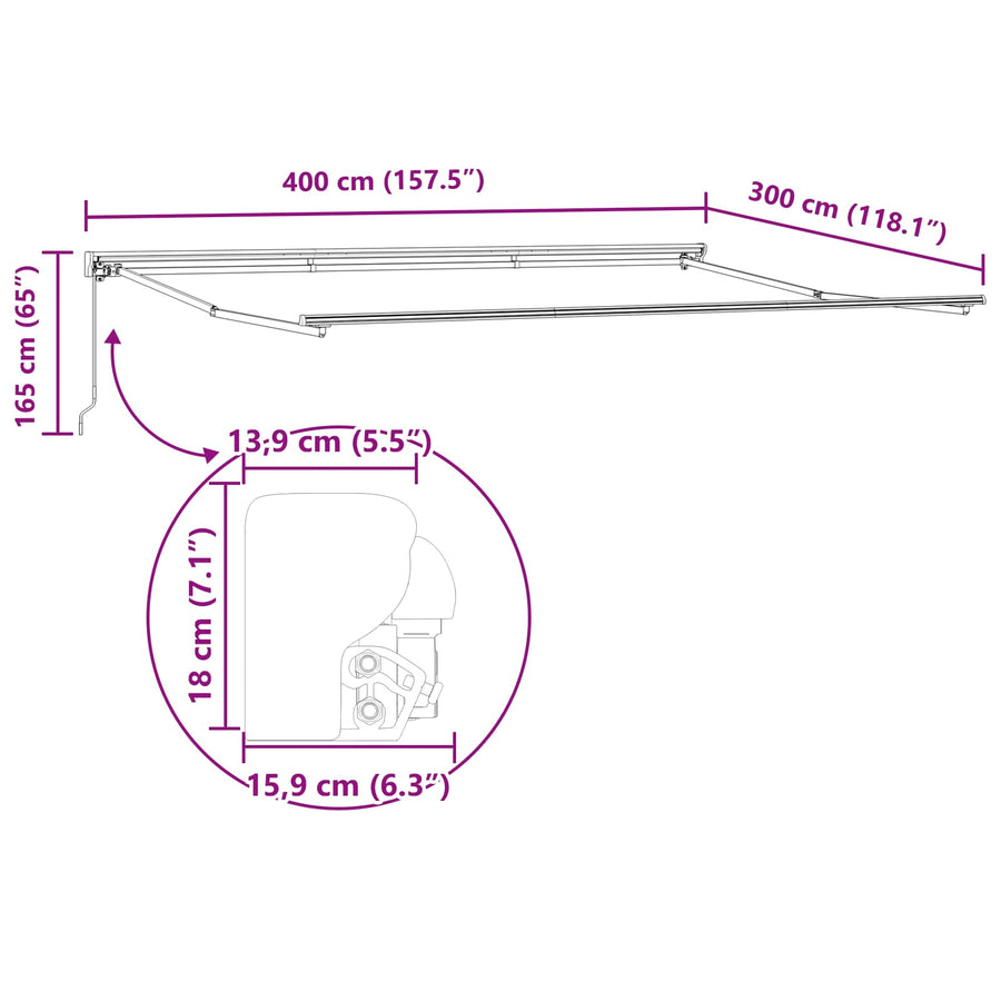 Inklapbaar Zonnescherm Bruin 400 × 300 cm Aluminium en Stof