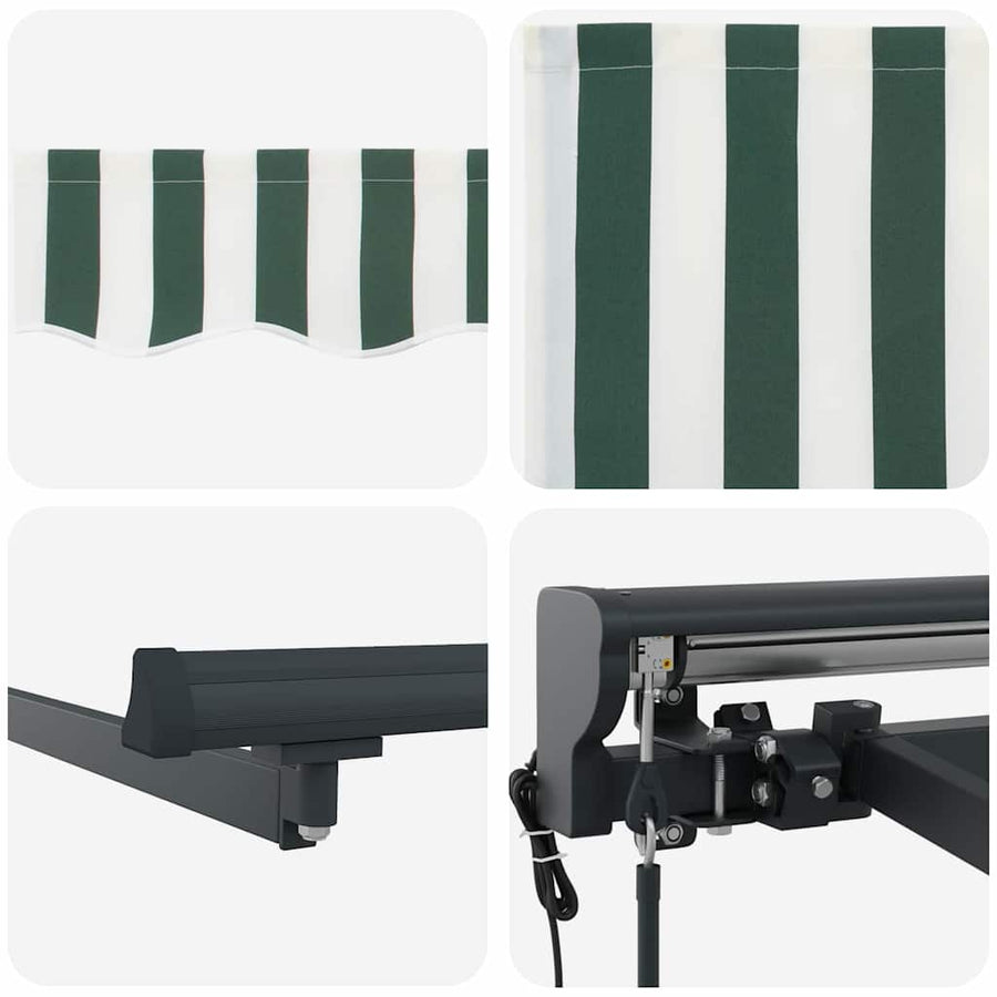 Inklapbaar Zonnescherm 400X300 Cm Stof Groen En Wit 4 ×3 m