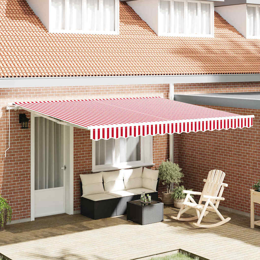 Inklapbaar Zonnescherm Rood En Wit 400 × 350 Cm Polyester Geel En Oranje
