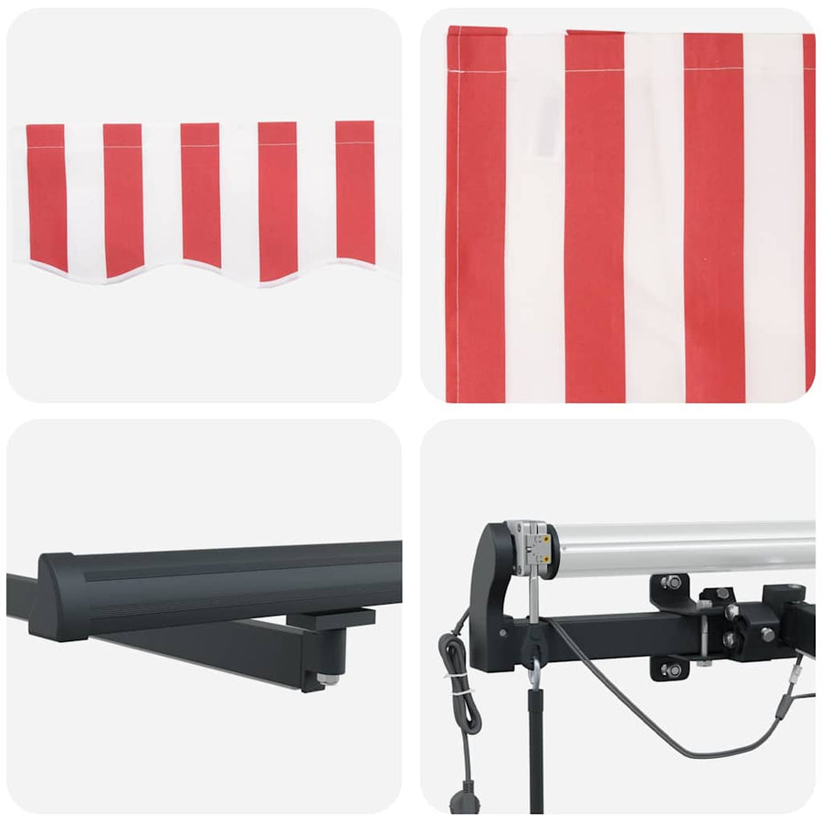 Inklapbaar Zonnescherm Met Stof Rood En Wit 400 × 350 cm