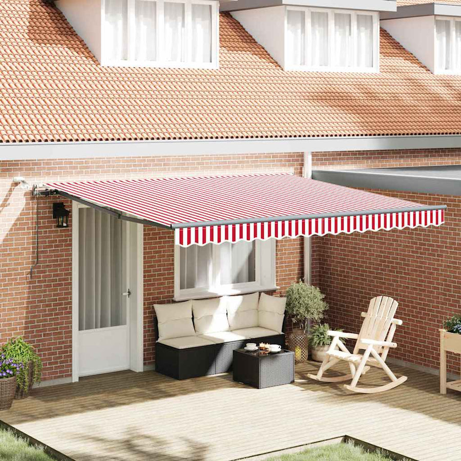 Inklapbaar Zonnescherm Met Stof Rood En Wit 400 × 350 cm