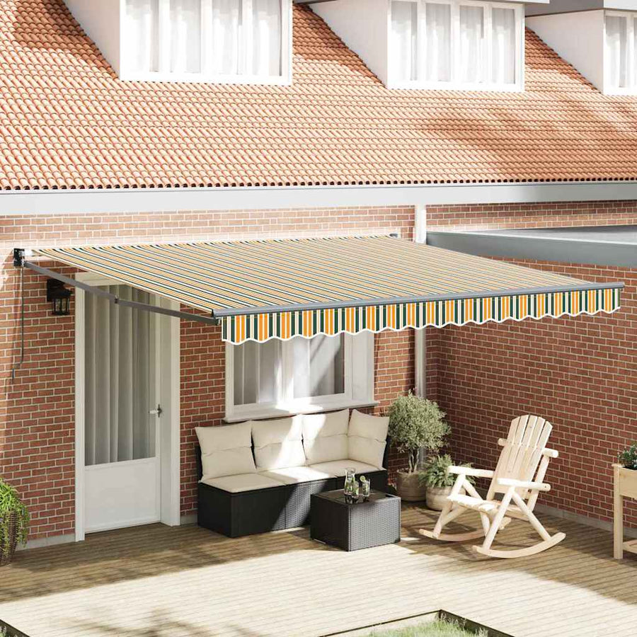 Inklapbaar Zonnescherm 400 × 350 Cm Groen En Wit 4 × 3,5 m