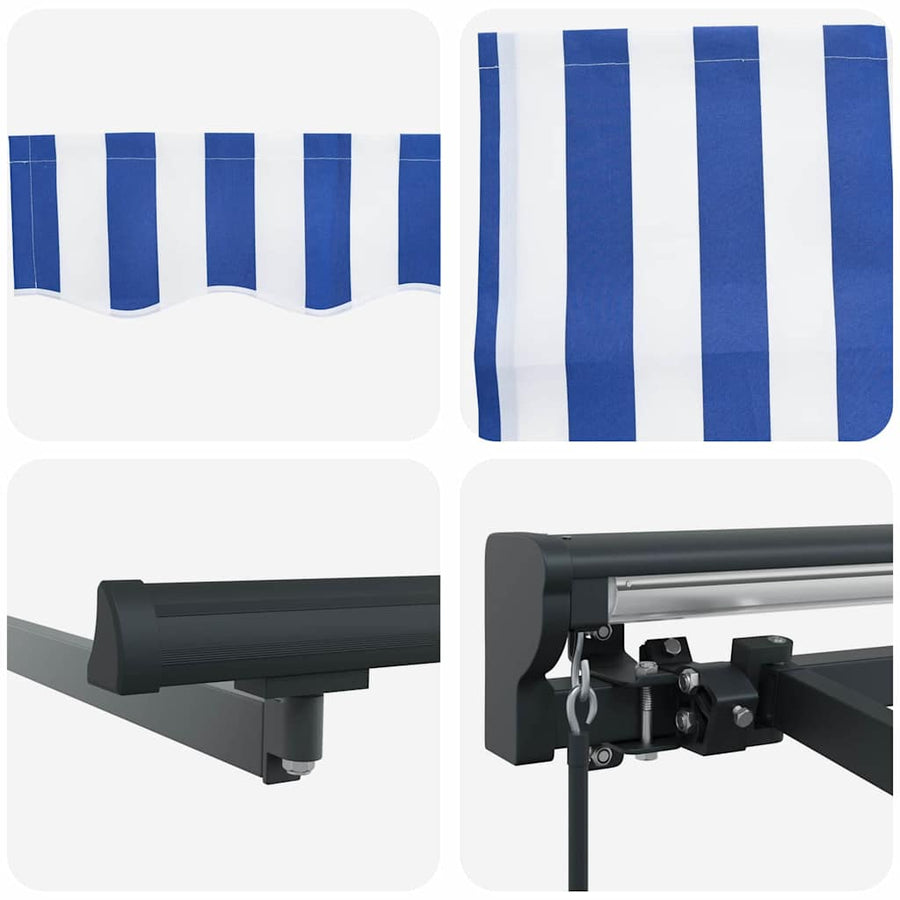 Inklapbaar Zonnescherm Blauw en Wit 450x300 cm