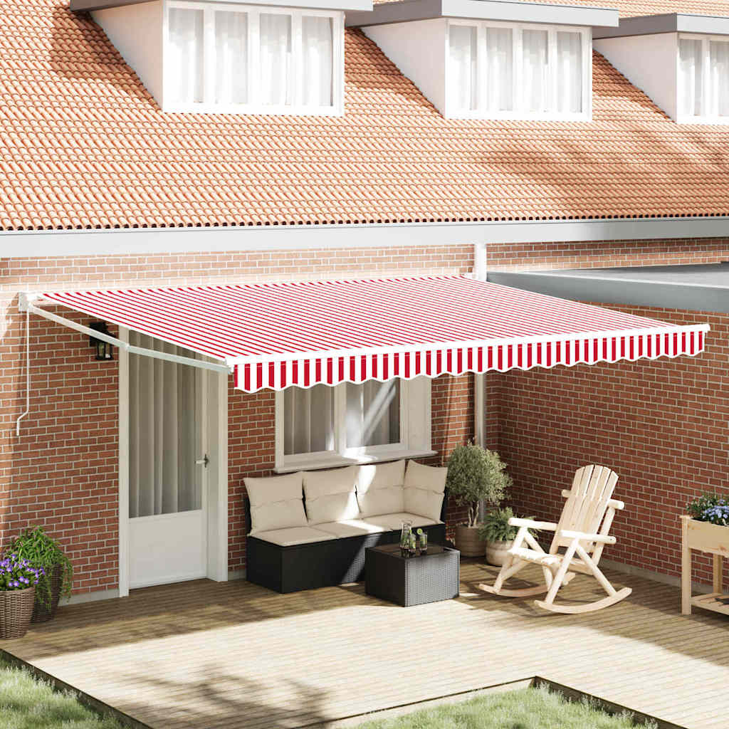 Inklapbaar Zonnescherm Rood En Wit 450 × 300 Cm Stof