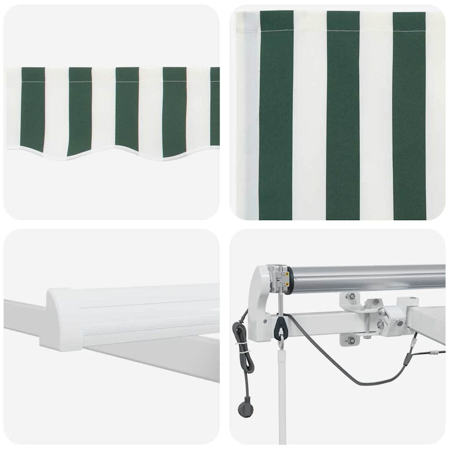 Inklapbaar Zonnescherm Stof En Metaal Groen En Wit 450 × 300 cm