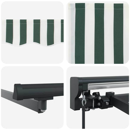 Inklapbaar Zonnescherm 450X300 Cm Stof Groen En Wit 4,5 ×3 m
