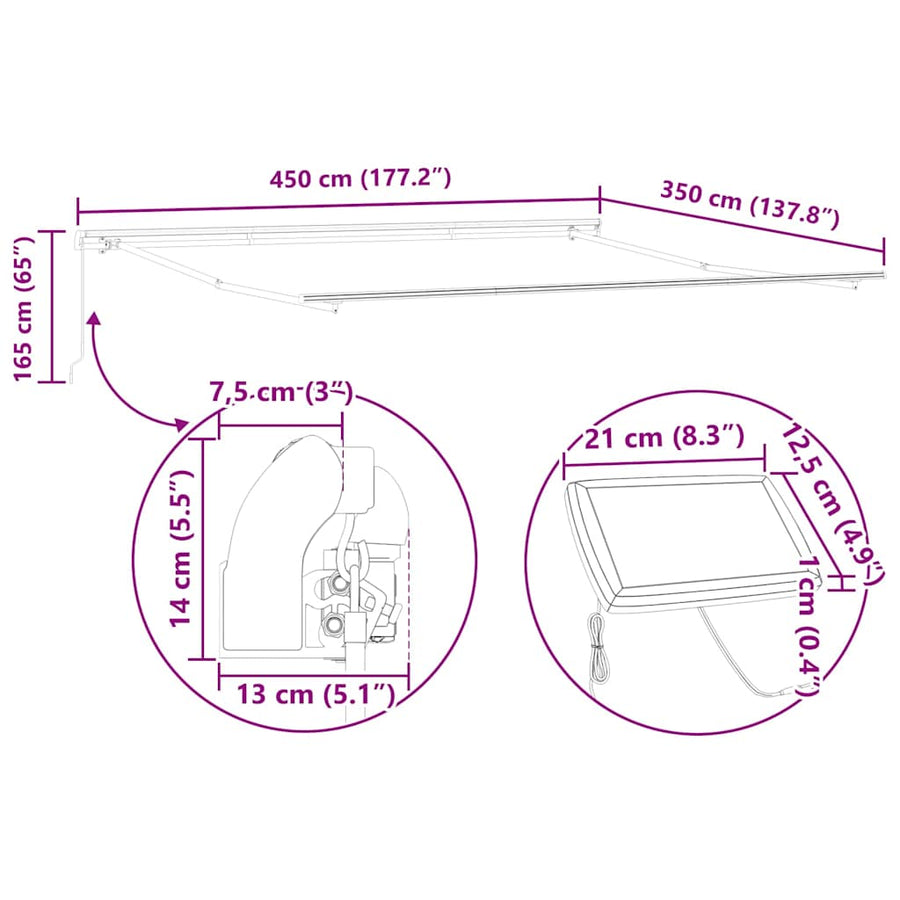 Inklapbaar Zonnescherm met 450 ×350 cm Stof