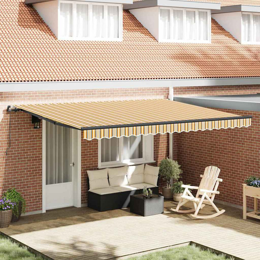 Handmatige Uitschuifbare Luifel Multikleur Stof Geel/Grijs/Wit 450 × 350 cm