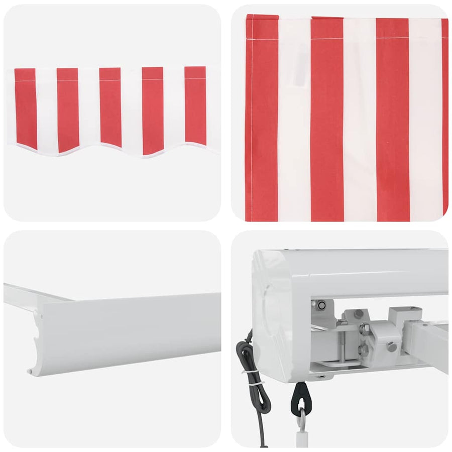 Inklapbaar Zonnescherm Rood En Wit 500 × 300 Cm Stof, Metaal Geel En Oranje