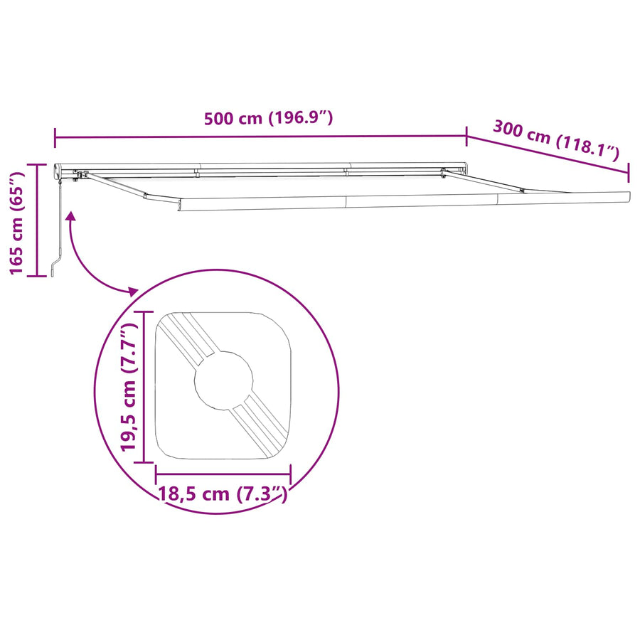 Inklapbaar Zonnescherm Multikleur 500 × 300 cm Stof en Metaal
