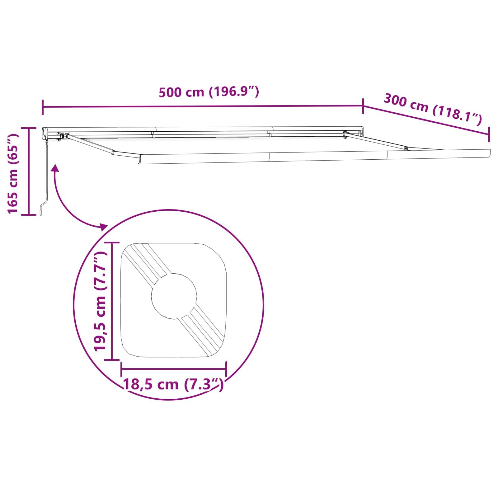 Inklapbaar Zonnescherm Beige 500 × 300 cm Stof en Metaal
