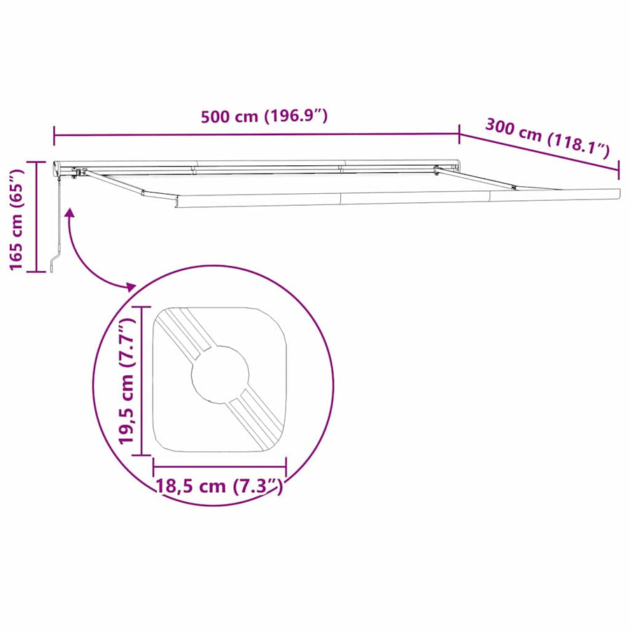 Inklapbaar Zonnescherm Lichtgrijs 500 ×300 cm Stof en Metaal