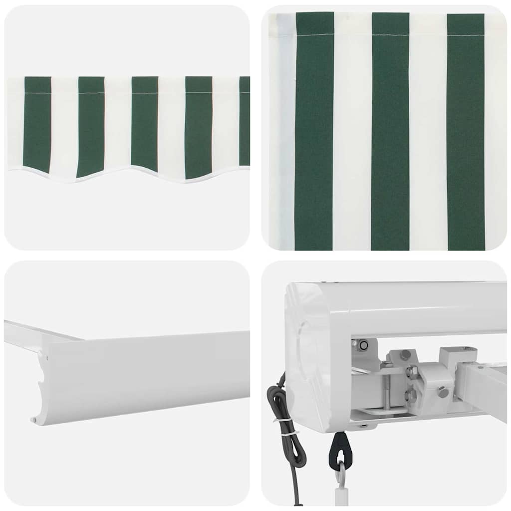 Inklapbaar Zonnescherm 500 × 300 Cm Stof, Metaal Groen En Wit 500 ×300 cm