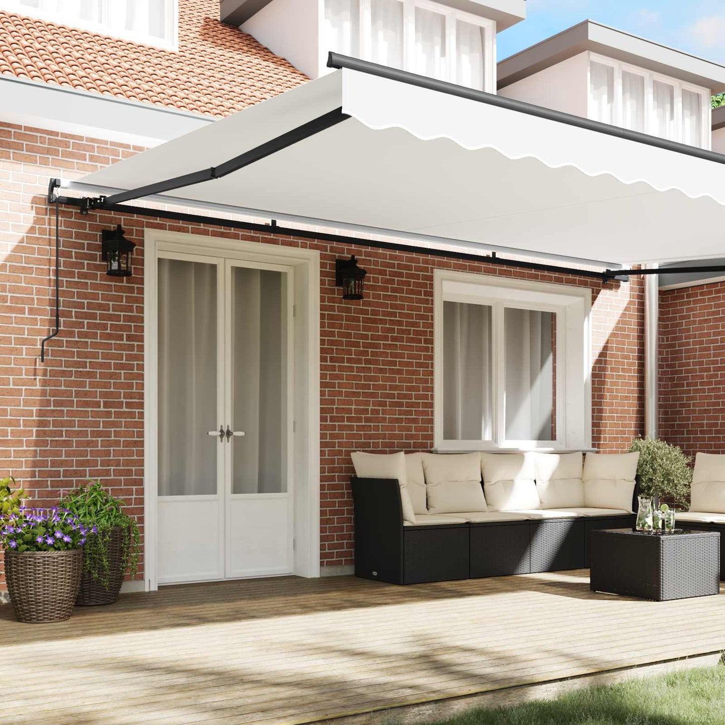 Inklapbaar Zonnescherm Wit 500 × 350 cm Polyester en staal
