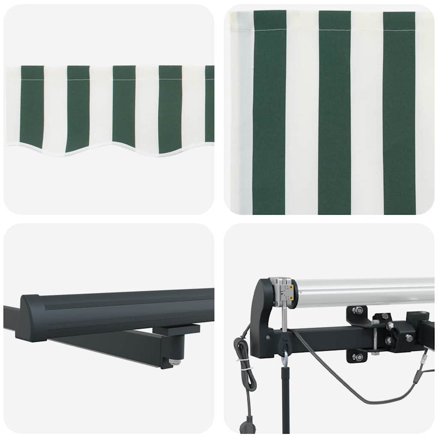Inklapbaar Zonnescherm Met Stof Groen En Wit 500 × 350 cm