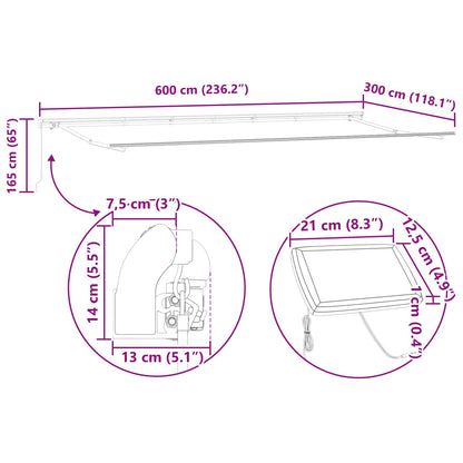 Inklapbaar Zonnescherm Wit 600 ×300 cm Stof