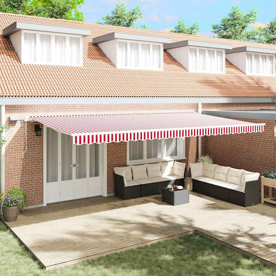 Inklapbaar Zonnescherm Stof En Staal Rood En Wit 600 × 350 cm
