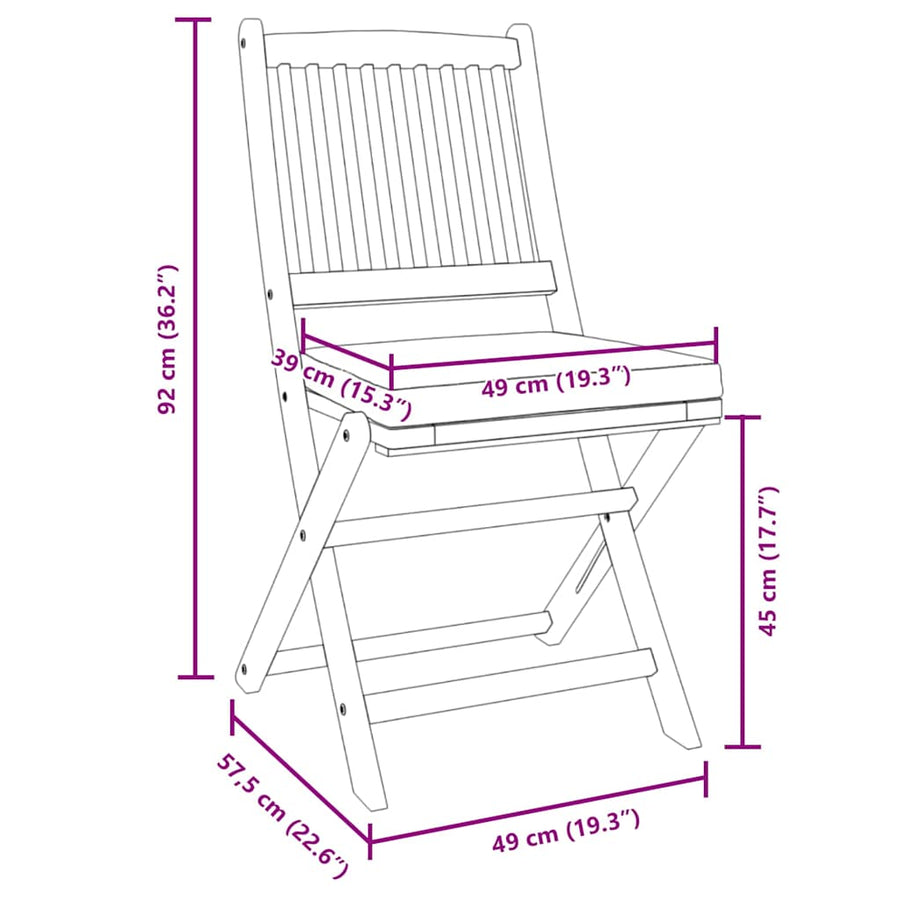 Opvouwbare stoel met kussen 2 pcs Bruin Massief acaciahout
